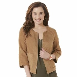 METAPHOR Tan Suede Perforated Cropped Jacket XS